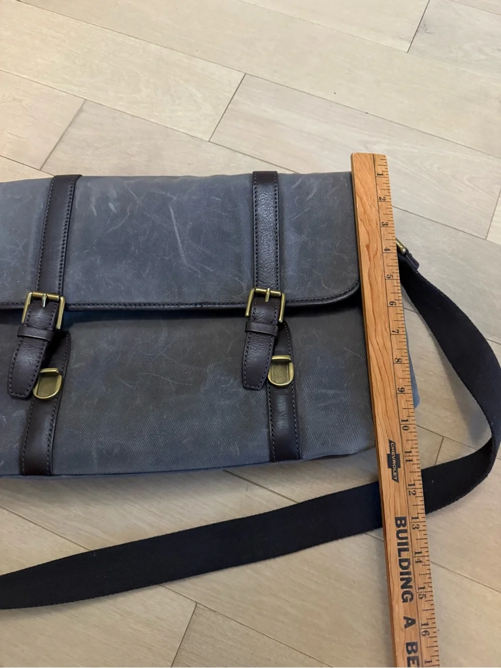Fossil Gray Canvas briefcase with Dark Brown Trim